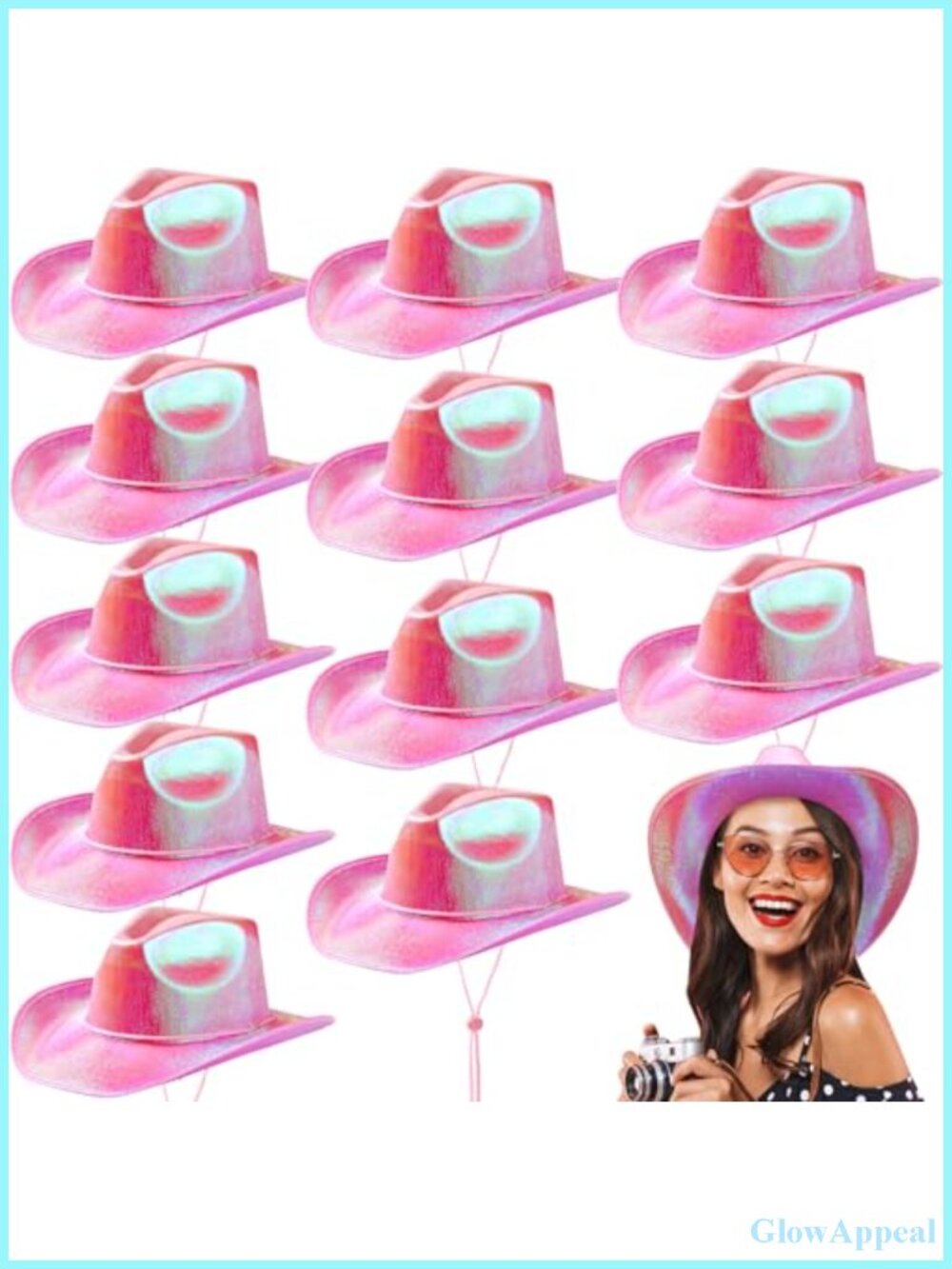12 Pack Glitter Cowgirl Hats with Adjustable Chin Strap Party Favors
